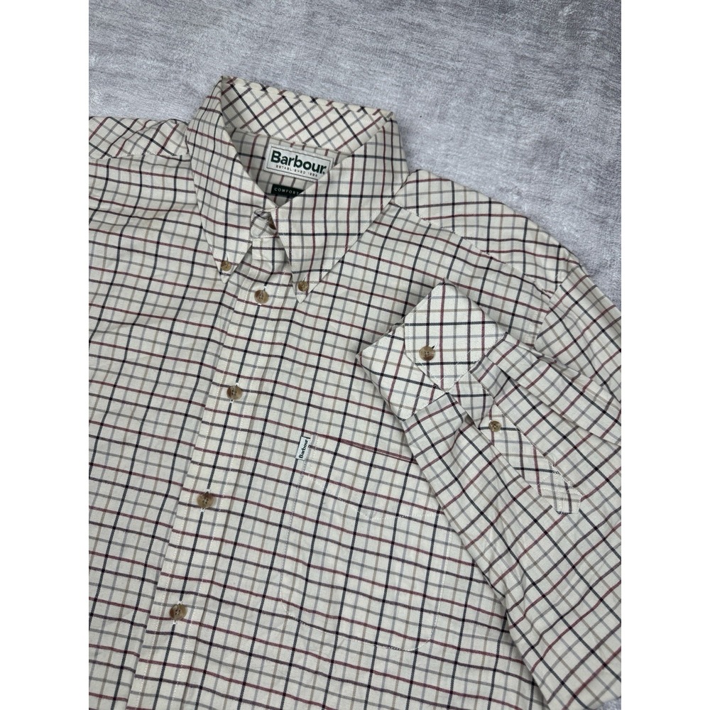 Barbour Cream Button-Down Shirt with Brown and Navy Windowpane Check